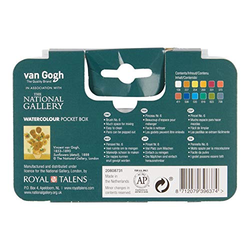 Van Gogh The National Gallery Van Gogh Watercolor Paint Set, Plastic Pocketbox, 12-Half Pan General Selection, Sunflowers - Image 5