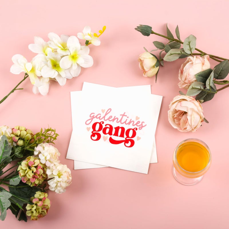 Elyxio 100Pcs Galentines Day Paper Napkins Valentines Day Party Napkins Red Pink Heart Galentine's Gang Decorations Luncheon Cocktail Napkins for Girls Ladies Valentines Party Supplies  - Image 4