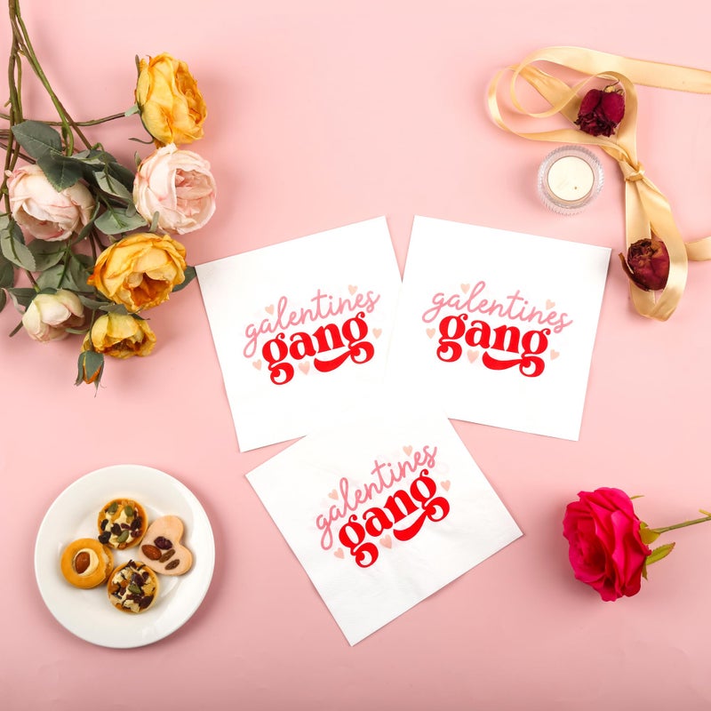 Elyxio 100Pcs Galentines Day Paper Napkins Valentines Day Party Napkins Red Pink Heart Galentine's Gang Decorations Luncheon Cocktail Napkins for Girls Ladies Valentines Party Supplies  - Image 3