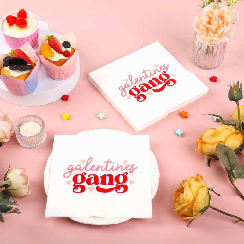 Elyxio 100Pcs Galentines Day Paper Napkins Valentines Day Party Napkins Red Pink Heart Galentine's Gang Decorations Luncheon Cocktail Napkins for Girls Ladies Valentines Party Supplies  - Image 5