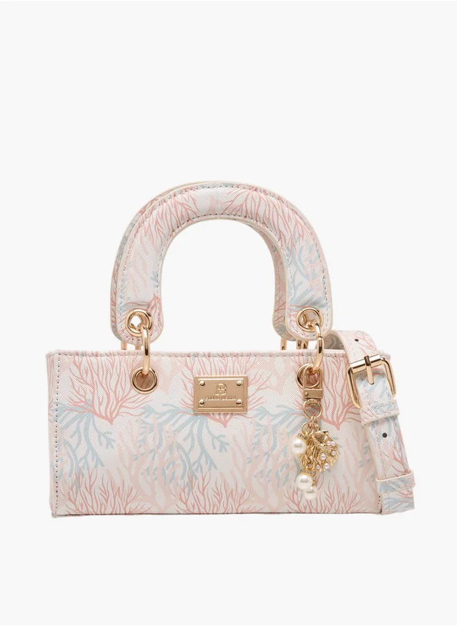 Flora Bella By Shoexpress Printed Crossbody Bag with Detachable Strap and Charm Detail