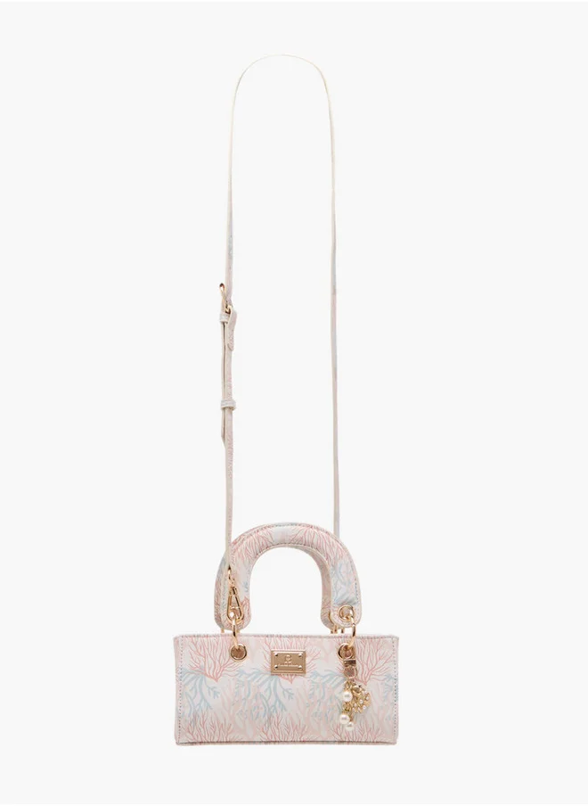 Flora Bella By Shoexpress Printed Crossbody Bag with Detachable Strap and Charm Detail