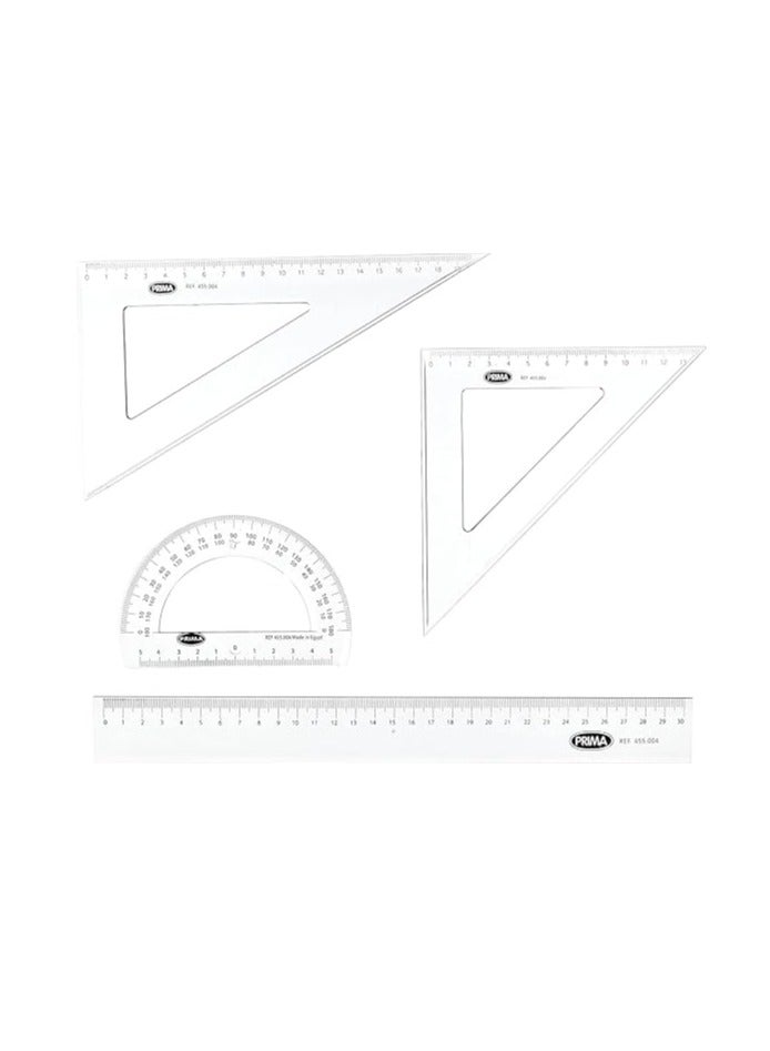 بريما عبوتان من مجموعة مسطرة هندسية من Prima تحتوي على مثلثين ومنقلة ومسطرة 20 سم - Image 2