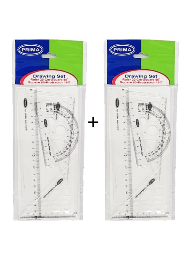 بريما عبوتان من مجموعة مسطرة هندسية من Prima تحتوي على مثلثين ومنقلة ومسطرة 20 سم - Image 1