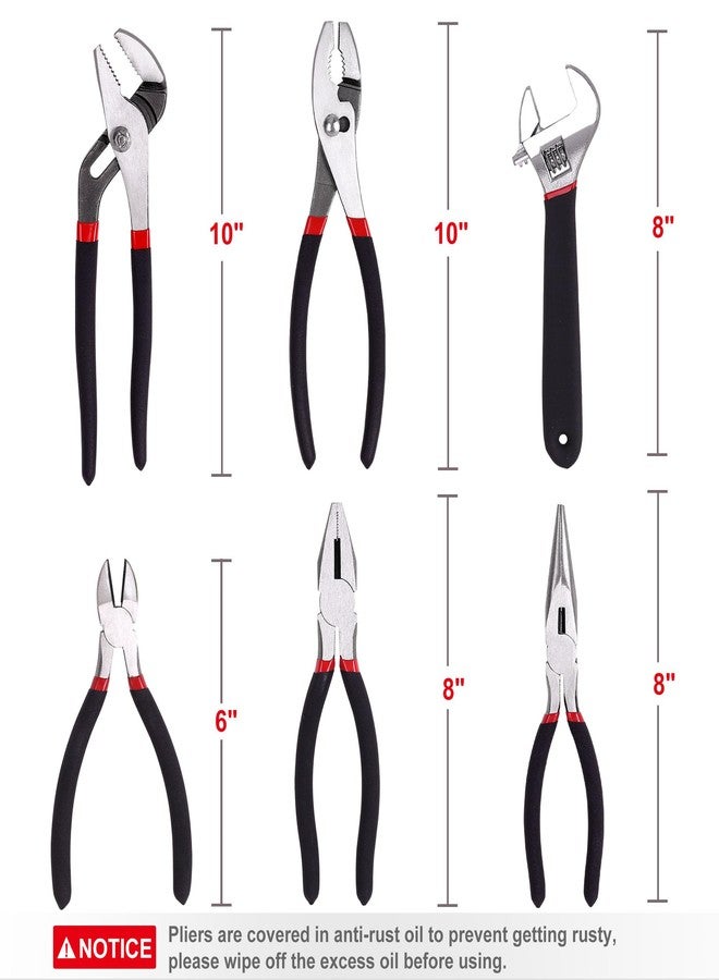 FASTPRO 6-Piece Large Pliers and Wrench Set, Includes 10" Groove Joint, 10" Slip Joint, 8" Linesman, 8" Long Nose, 6" Diagonal Pliers and 8" Adjustable Wrench - Image 2