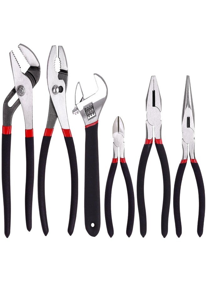 FASTPRO 6-Piece Large Pliers and Wrench Set, Includes 10" Groove Joint, 10" Slip Joint, 8" Linesman, 8" Long Nose, 6" Diagonal Pliers and 8" Adjustable Wrench - Image 1