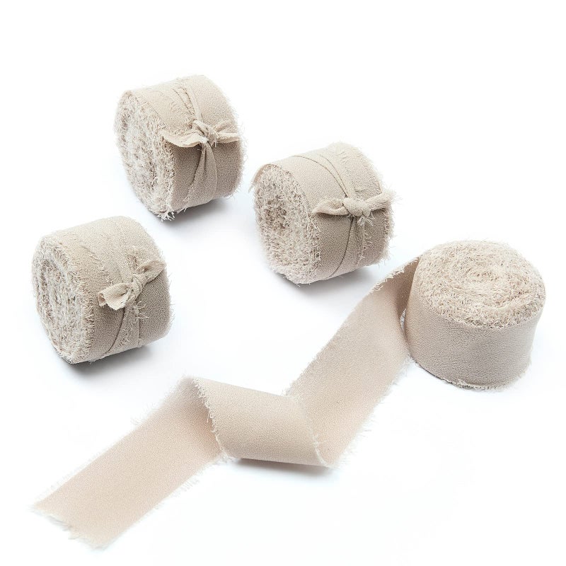 4 Rolls 1W x 5Yd Nude Handmade Fringe Chiffon Silk Ribbon Frayed Edges Ribbon for Wedding Invitations Bridal Bouquets Gifts Wrapping DIY CraftsBow Making1x20Yd Nude