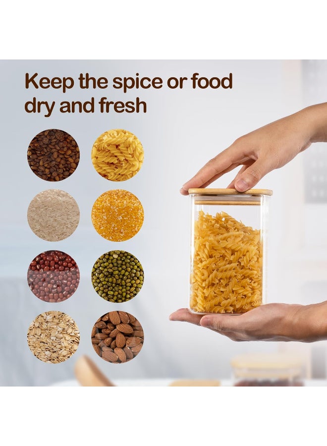 HI-FINE 41oz Airtight Glass Square Storage Canister with Bamboo Lid Set of 4 (1200ml) Container Stackable Jar, Kitchen Canister for Pantry Noodles, Flour and Coffee beans - Image 4
