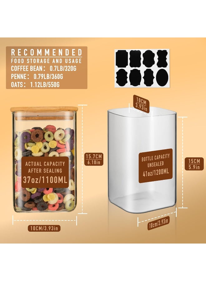 HI-FINE 41oz Airtight Glass Square Storage Canister with Bamboo Lid Set of 4 (1200ml) Container Stackable Jar, Kitchen Canister for Pantry Noodles, Flour and Coffee beans - Image 3