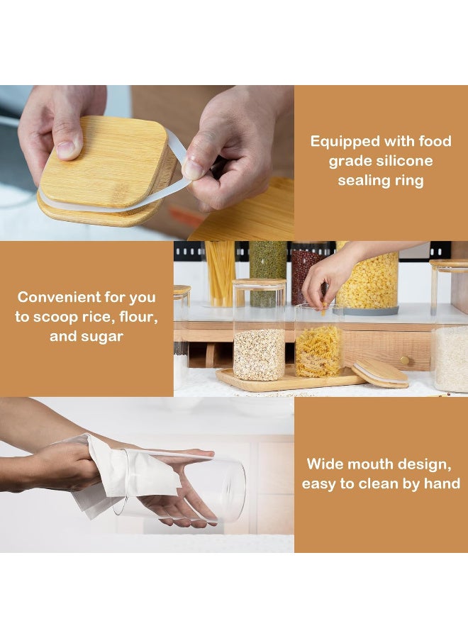 HI-FINE 41oz Airtight Glass Square Storage Canister with Bamboo Lid Set of 4 (1200ml) Container Stackable Jar, Kitchen Canister for Pantry Noodles, Flour and Coffee beans - Image 5