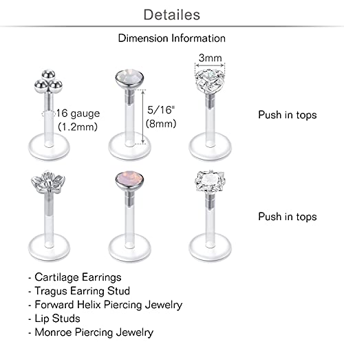 MODRSA 16g Plastic Lip Rings Studs Plastic Tragus Helix Cartilage Earrings Flat Back Push in Labret Jewelry Medusa Piercing Jewelry 8mm 5/16" - Image 2
