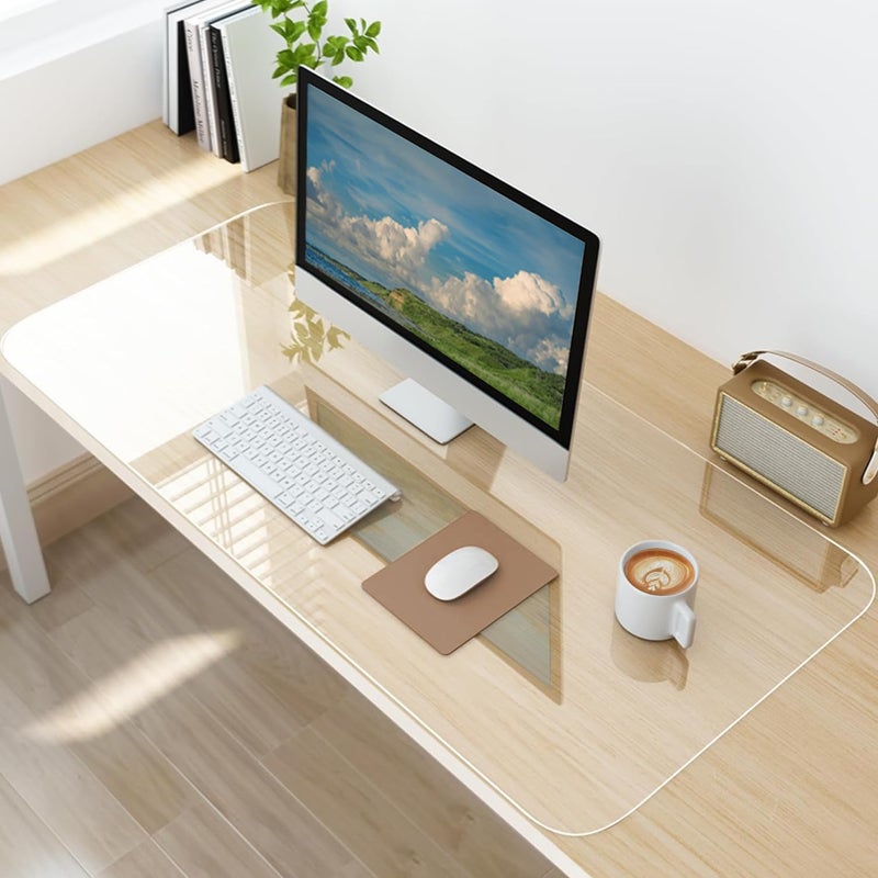 LBJFYHJN Clear Desk Mat, Non-Slip PVC Desk Protector Mat with Round Edge, Heat Resistant & Waterproof Clear Desk Writing Mat for Home and Office (23.6"*11.8") - Image 1