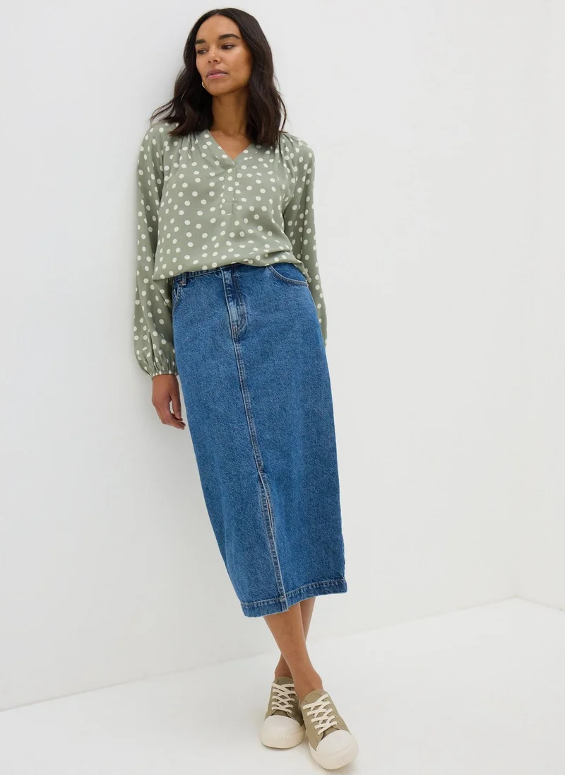 Matalan Green Spot V-Neck Blouse