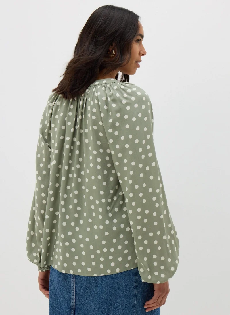 Matalan Green Spot V-Neck Blouse