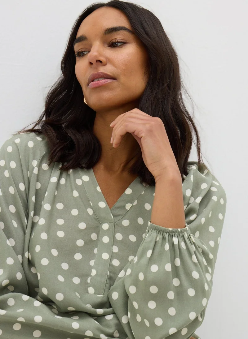 Matalan Green Spot V-Neck Blouse
