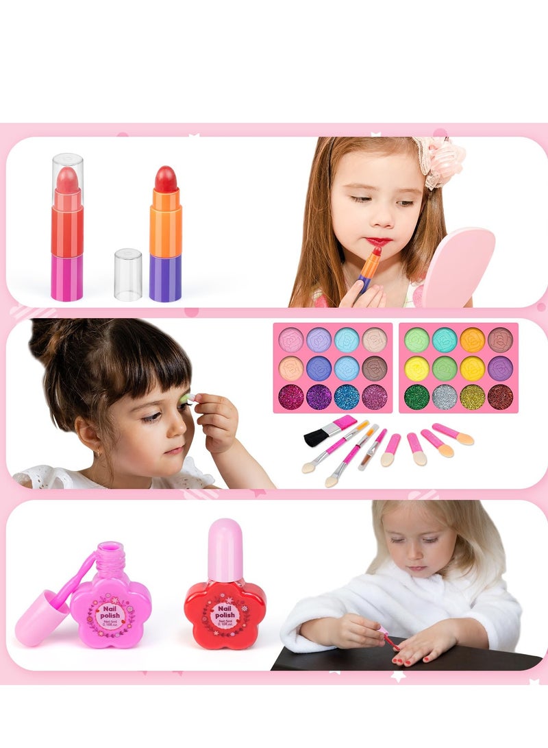 Excefore طقم مكياج للأطفال للفتيات، 48 قطعة طقم مكياج قابل للغسل، مستحضرات تجميل حقيقية، آمنة وغير سامة، ألعاب مكياج للأطفال من 3-12 سنة، هدايا عيد ميلاد للفتيات (وردي) - Image 3