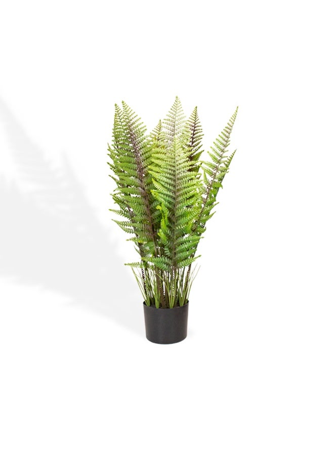 Halfpound Artificial fern plant in black plastic pot, 90cm tall, with green leaves - Image 1