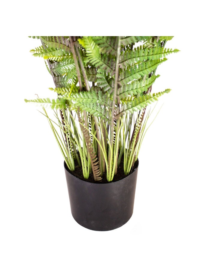 Halfpound Artificial fern plant in black plastic pot, 90cm tall, with green leaves - Image 2