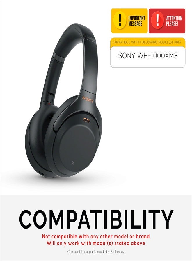 BRAINWAVZ وسادات أذن بديلة لسماعات سوني WH-1000XM3 - وسائد جلد نباتي ناعمة لراحة إضافية، تركيب سهل وسريع، من براين ويفز (أسود) - Image 2