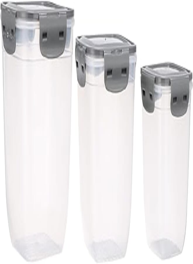 Bager Cook&Lock Colored Cover Square Storage Container (1100+1950+3250 Ml) (Deep), grey