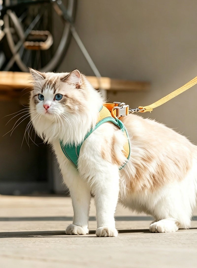 Cat harness and leash set, adjustable green and orange cat leash large size anti-escape vest, safe pet harness. Easy to control small and large kittens, suitable for small dogs and rabbits. - Image 1