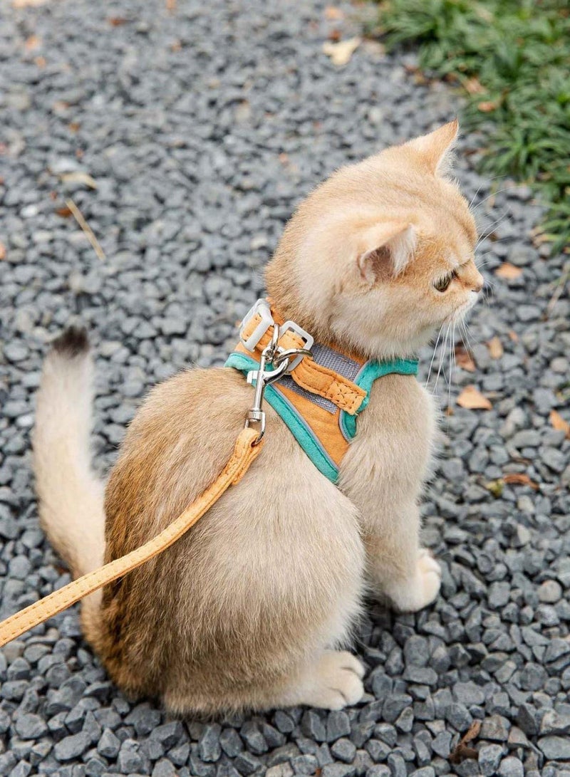 Cat harness and leash set, adjustable green and orange cat leash large size anti-escape vest, safe pet harness. Easy to control small and large kittens, suitable for small dogs and rabbits. - Image 5