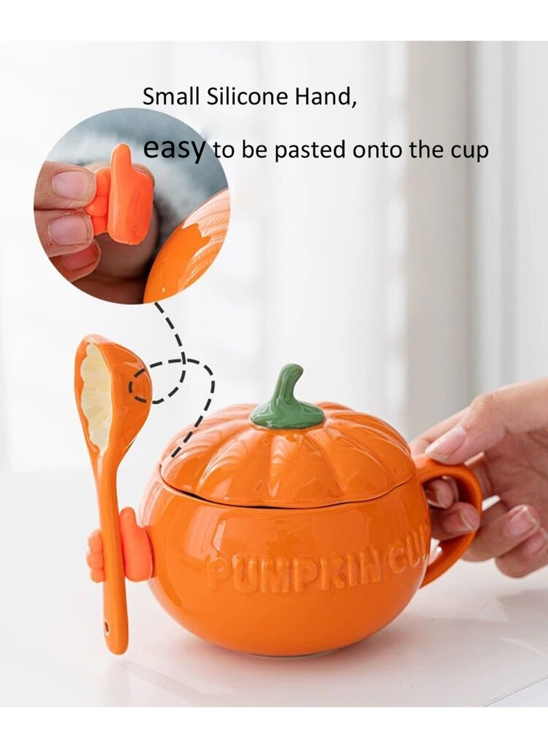 Tech - Pumpkin Shaped Ceramic Coffee Cup, Tea Cup, Milk Mug with Lid, 300ml (Cup+ spoon+ silicone hand) - Image 2