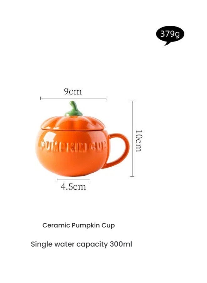 Tech - Pumpkin Shaped Ceramic Coffee Cup, Tea Cup, Milk Mug with Lid, 300ml (Cup+ spoon+ silicone hand) - Image 5