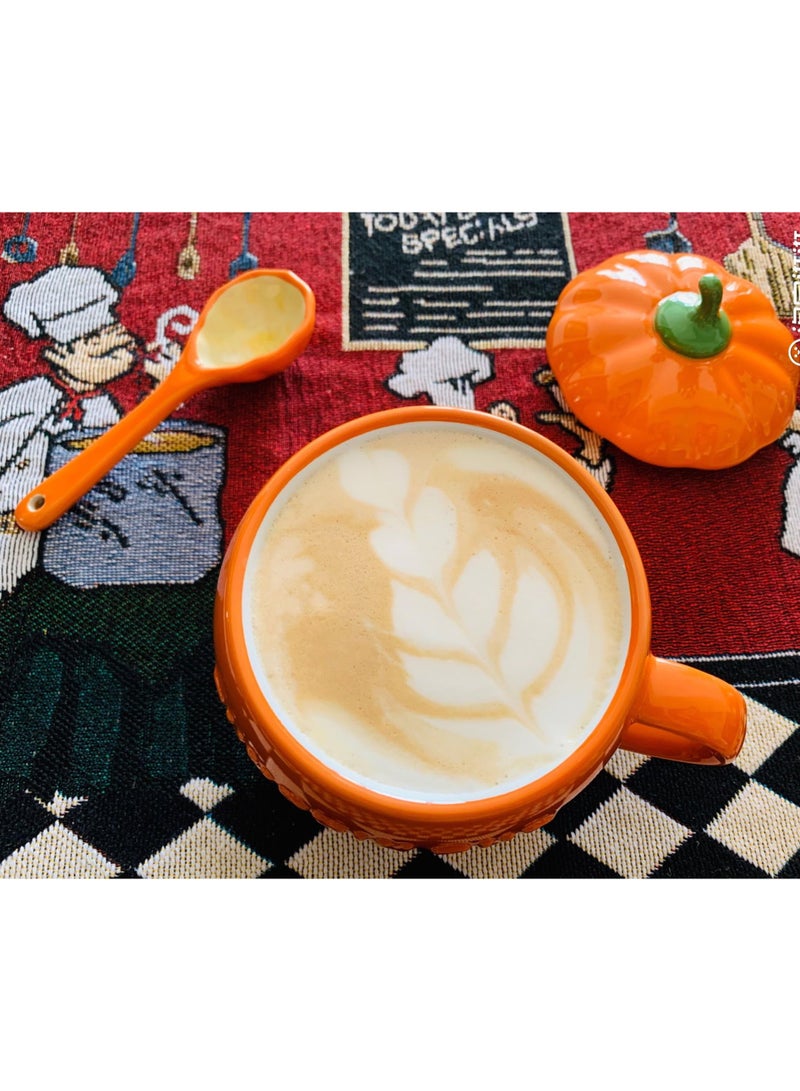 Tech - Pumpkin Shaped Ceramic Coffee Cup, Tea Cup, Milk Mug with Lid, 300ml (Cup+ spoon+ silicone hand) - Image 4