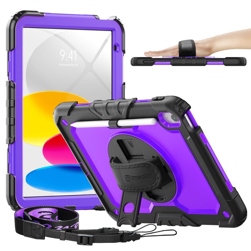 timecity for iPad A16 11th 10th Generation Case 11 109 Inch 20252022 Heavy Duty Protective Cover with Screen Protector Stand Shoulder Strap Pencil Holder KidsFriendly Purple