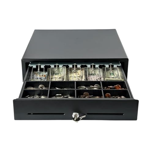swaggers Metal Cash Drawer For Point of Sale (POS) System with Removable Coin Cash Tray, 5 Bills /8 Coins slots Drawer with RJ11 Interface Key Lock | Black Colour - Image 1