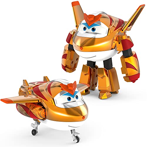 Super Wings 5" Transforming Golden Boy, Airplane Toys Vehicle Action Figure, Transforming Plane to Robot, Birthday Gifts for 3 4 5 Year Old Boys Girls Preschool Kids, Gold - Image 1