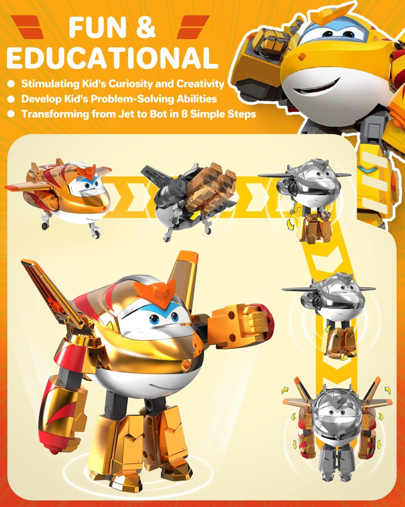 Super Wings 5" Transforming Golden Boy, Airplane Toys Vehicle Action Figure, Transforming Plane to Robot, Birthday Gifts for 3 4 5 Year Old Boys Girls Preschool Kids, Gold - Image 4