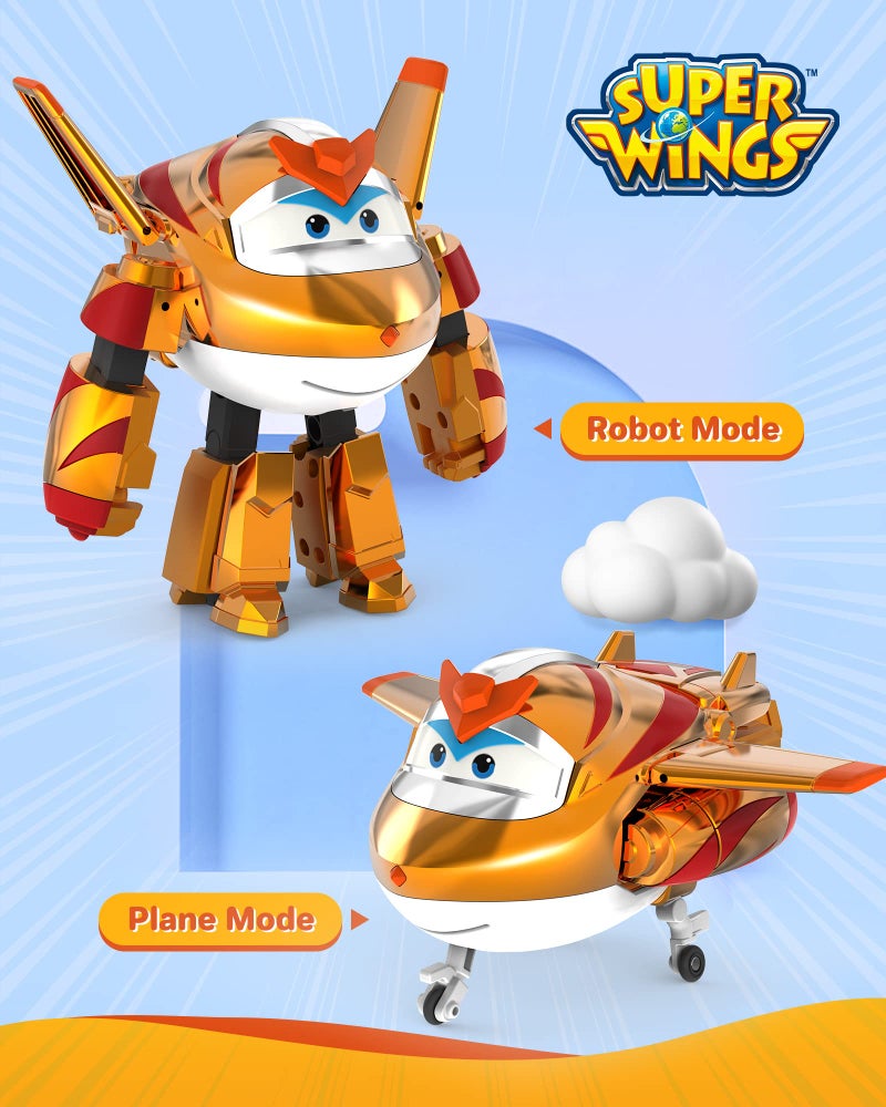 Super Wings 5" Transforming Golden Boy, Airplane Toys Vehicle Action Figure, Transforming Plane to Robot, Birthday Gifts for 3 4 5 Year Old Boys Girls Preschool Kids, Gold - Image 3