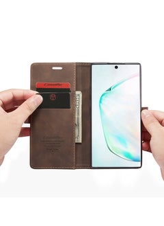 CaseMe CaseMe Samsung Galaxy Note 10 Plus Case Wallet, for Samsung Galaxy Note 10 Plus Wallet Case Book Folding Flip Folio Case with Magnetic Kickstand Card Slots Protective Cover  - Coffee  - Image 4