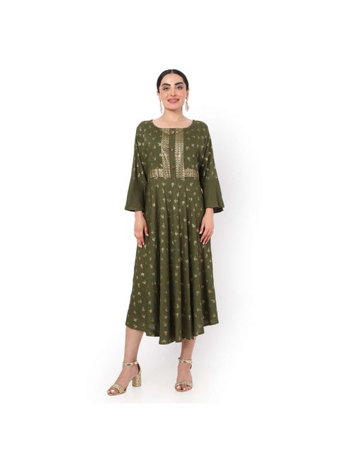 GOLD PRINT FRONT STYLED BUTTONED SHORT STYLISH ARABIC KAFATAN JALABIYA DRESS