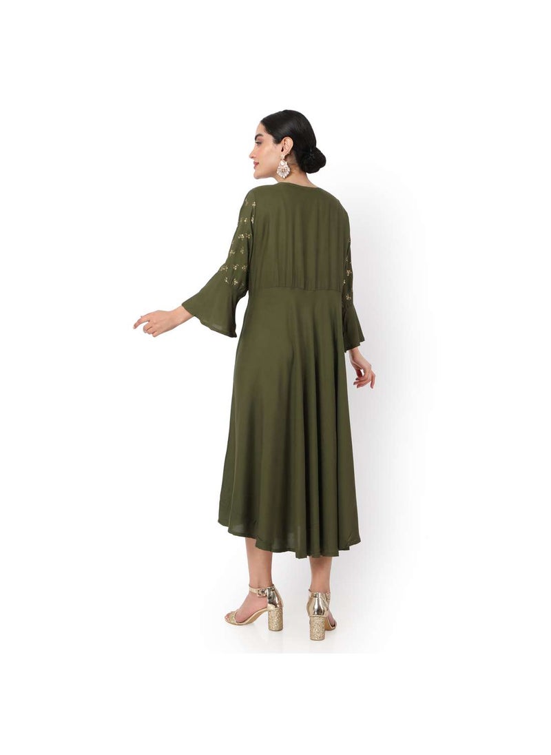 HANA & SARA - GOLD PRINT FRONT STYLED BUTTONED SHORT STYLISH ARABIC KAFATAN JALABIYA DRESS - Image 1