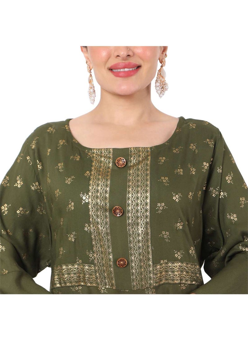 HANA & SARA - GOLD PRINT FRONT STYLED BUTTONED SHORT STYLISH ARABIC KAFATAN JALABIYA DRESS - Image 1