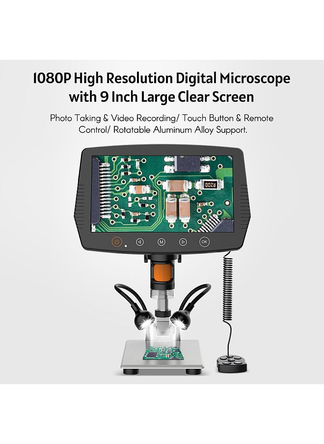 Generic - 50-1000X 1080P High Resolution USB Digital Microscope with 9 Inch Large Clear Screen Remote Control for Plant Insect Observation Industrial Circuit Board Detection - Image 1