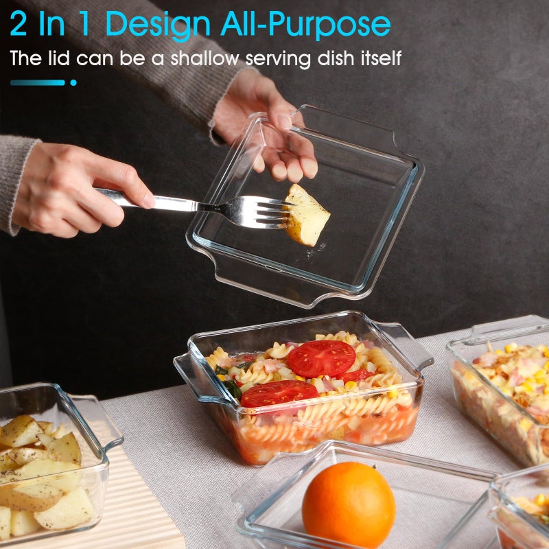 NUTRIUPS Set of 2 Glass Casserole Dish With Glass Lid, Square 6in x 6in Glass Baking Dish Oven Safe, Mini Casserole Dish with Lid - Image 4