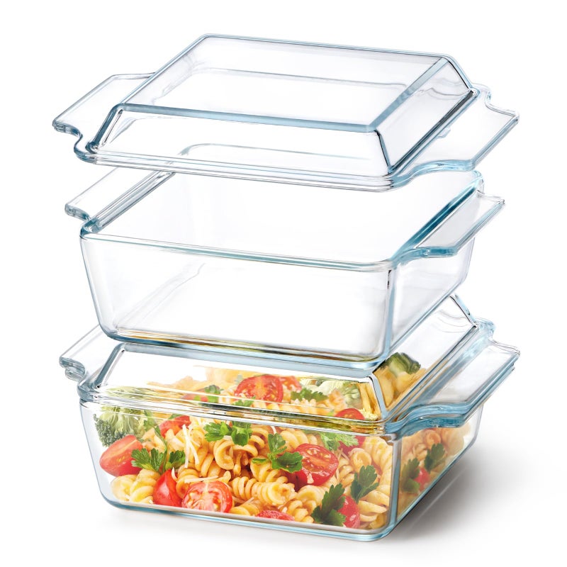 NUTRIUPS Set of 2 Glass Casserole Dish With Glass Lid, Square 6in x 6in Glass Baking Dish Oven Safe, Mini Casserole Dish with Lid - Image 1