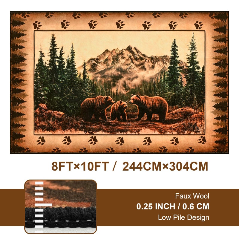FRAMICS Farmhouse Area Rug 8x10, Rustic Cabin Lodge Bear Moose Deer Rug Washable Non Slip, Country Wildlife Area Rugs for Living Room, Vintage Soft Faux Wool Throw Rugs Floor Carpet, Large Home Decor - Image 2