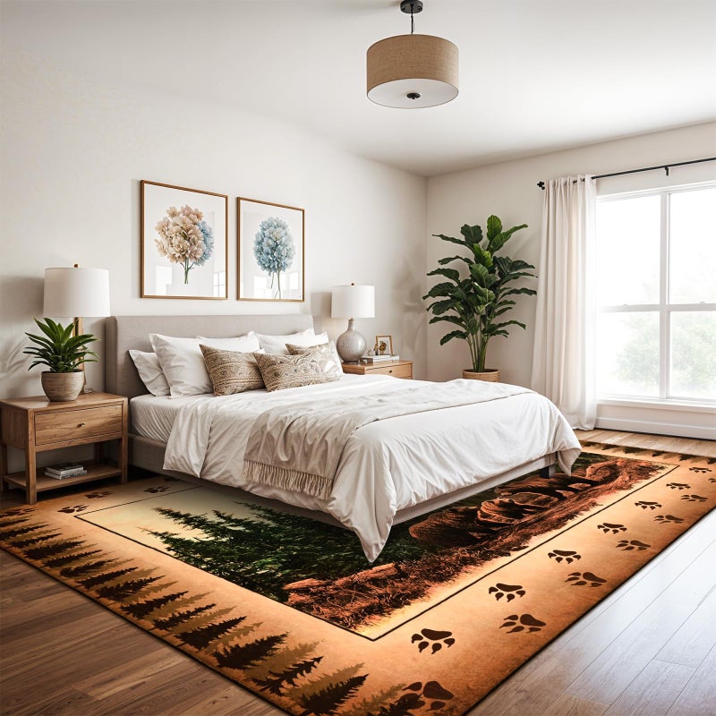 FRAMICS Farmhouse Area Rug 8x10, Rustic Cabin Lodge Bear Moose Deer Rug Washable Non Slip, Country Wildlife Area Rugs for Living Room, Vintage Soft Faux Wool Throw Rugs Floor Carpet, Large Home Decor - Image 4