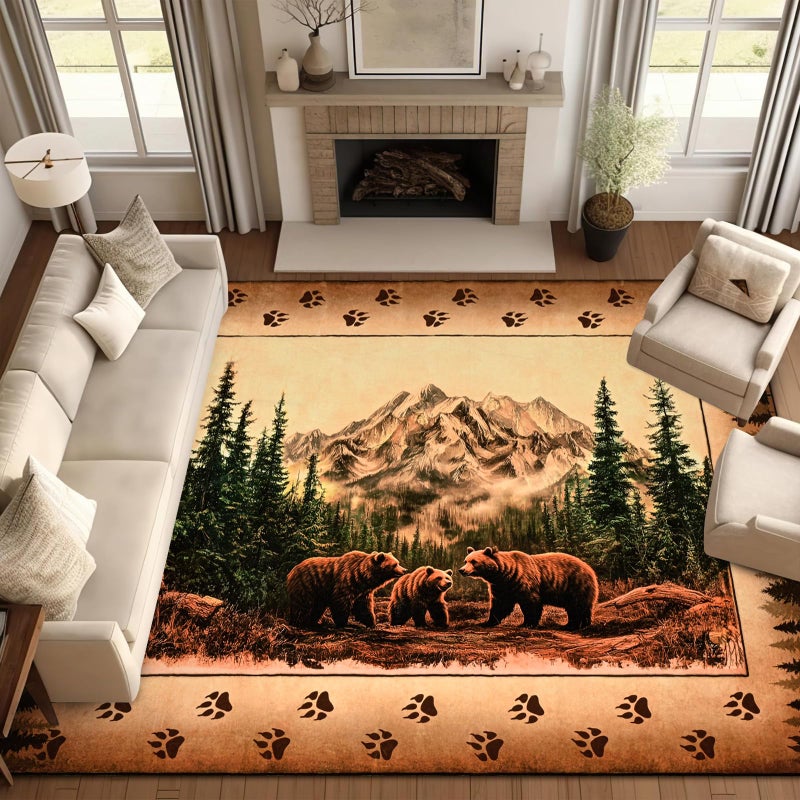 FRAMICS Farmhouse Area Rug 8x10, Rustic Cabin Lodge Bear Moose Deer Rug Washable Non Slip, Country Wildlife Area Rugs for Living Room, Vintage Soft Faux Wool Throw Rugs Floor Carpet, Large Home Decor - Image 5