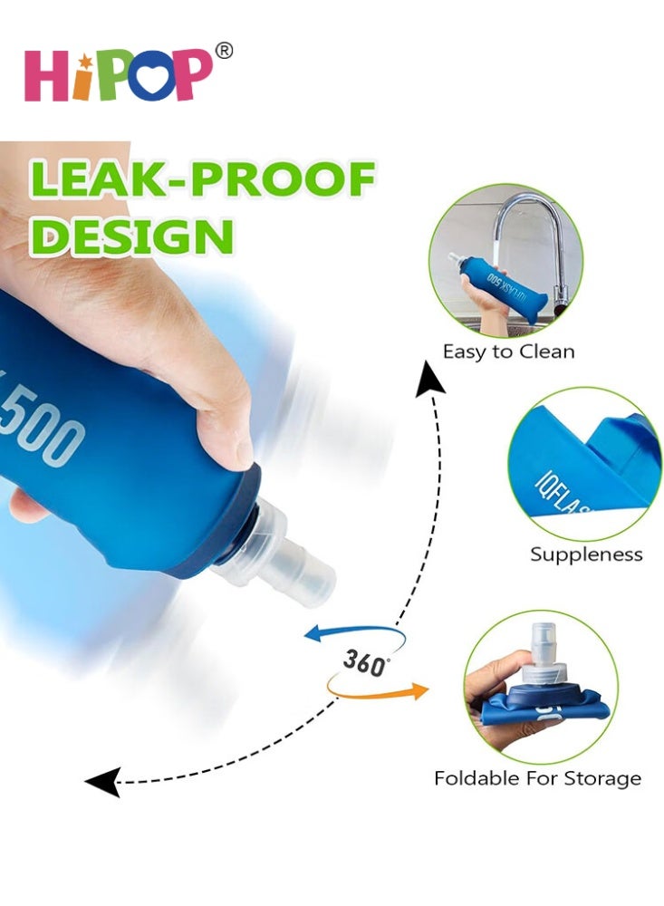 HIPOP 2 Pcs 500ml Soft Water Bottle, TPU Running Flask, Unisex Foldable Water Bottle, BPA Free, Reusable Collapsible Water Bottle for Running, Hiking and Climbing (Blue) - Image 4