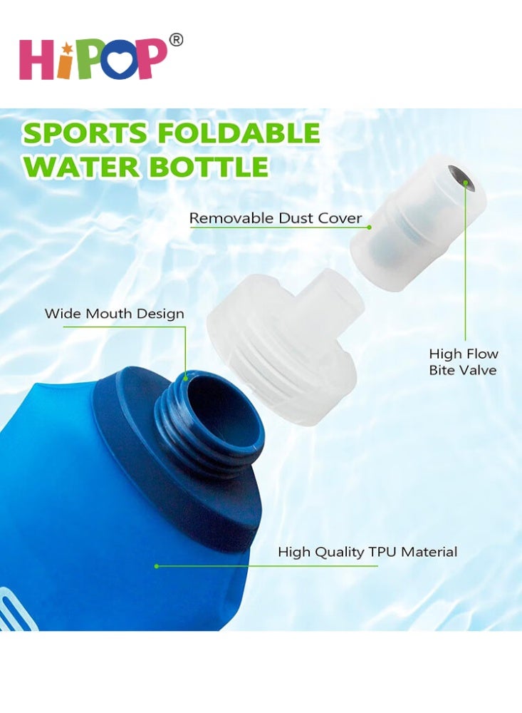 HIPOP 2 Pcs 500ml Soft Water Bottle, TPU Running Flask, Unisex Foldable Water Bottle, BPA Free, Reusable Collapsible Water Bottle for Running, Hiking and Climbing (Blue) - Image 3