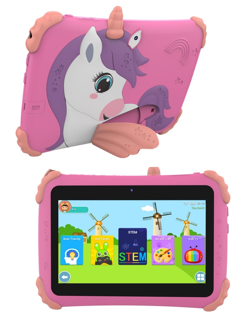 CASON 7 inch Kid Tablet for Study 5-12 Years Age,4GB+32GB Android Tab for Kids,Mini Tablet with Shockproof Case,FHD Eye Comfort Display,Parental Control, Games & Education for Boys, Girls (Pink) - Image 1