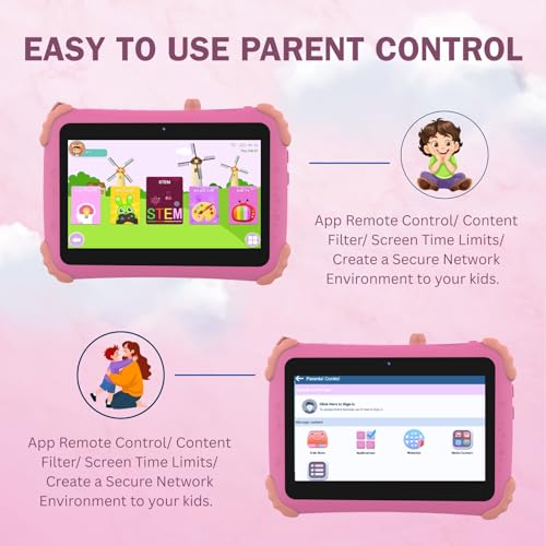 CASON 7 inch Kid Tablet for Study 5-12 Years Age,4GB+32GB Android Tab for Kids,Mini Tablet with Shockproof Case,FHD Eye Comfort Display,Parental Control, Games & Education for Boys, Girls (Pink) - Image 5