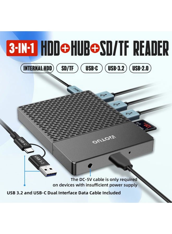 YOTUO Docking Station External Hard Drive Storage, USB-C Hub + HDD 7-in-1, USB 3.0, SD/TF Card, HDD for Windows, Mac, Android, TV, Phone, Laptop, Desktop, PC (Space Black, 1TB+Docking Station) - Image 2