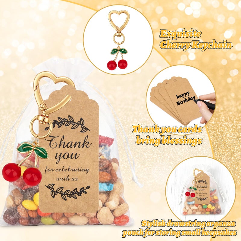 Dreamtop Cherry Keychain Party Favor Cherry Keychains Bulk Xmas Party Gifts Thank You Keyring Gift Fruit Charm Accessories for Guest Baptism Baby Shower Wedding Thanksgiving - Image 3